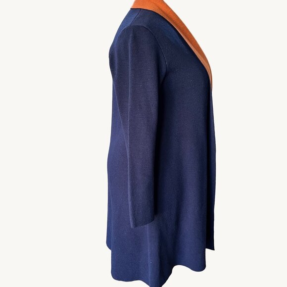 MAXSPORT Size L Navy Blue & Rust Open Heavyweight Cardigan Wool Blend Sweater - Picture 12 of 15